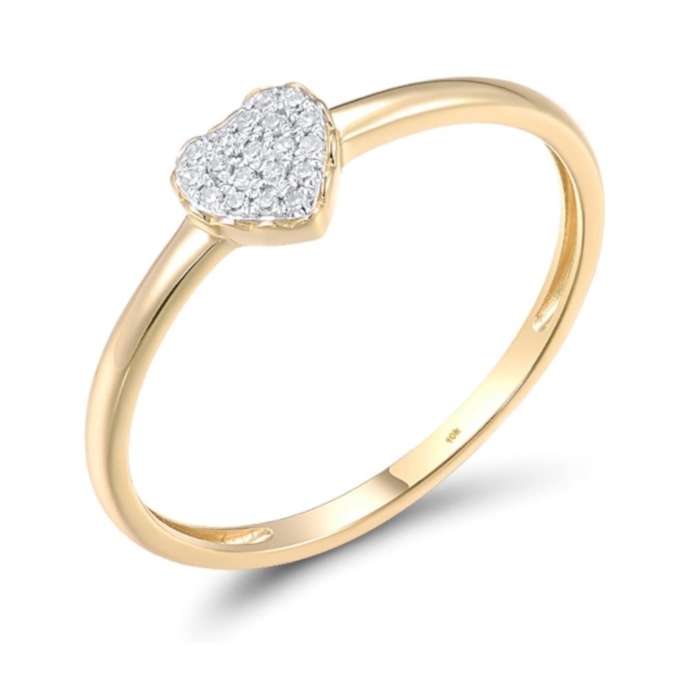10k Diamond Heart Solid Yellow Gold Ring